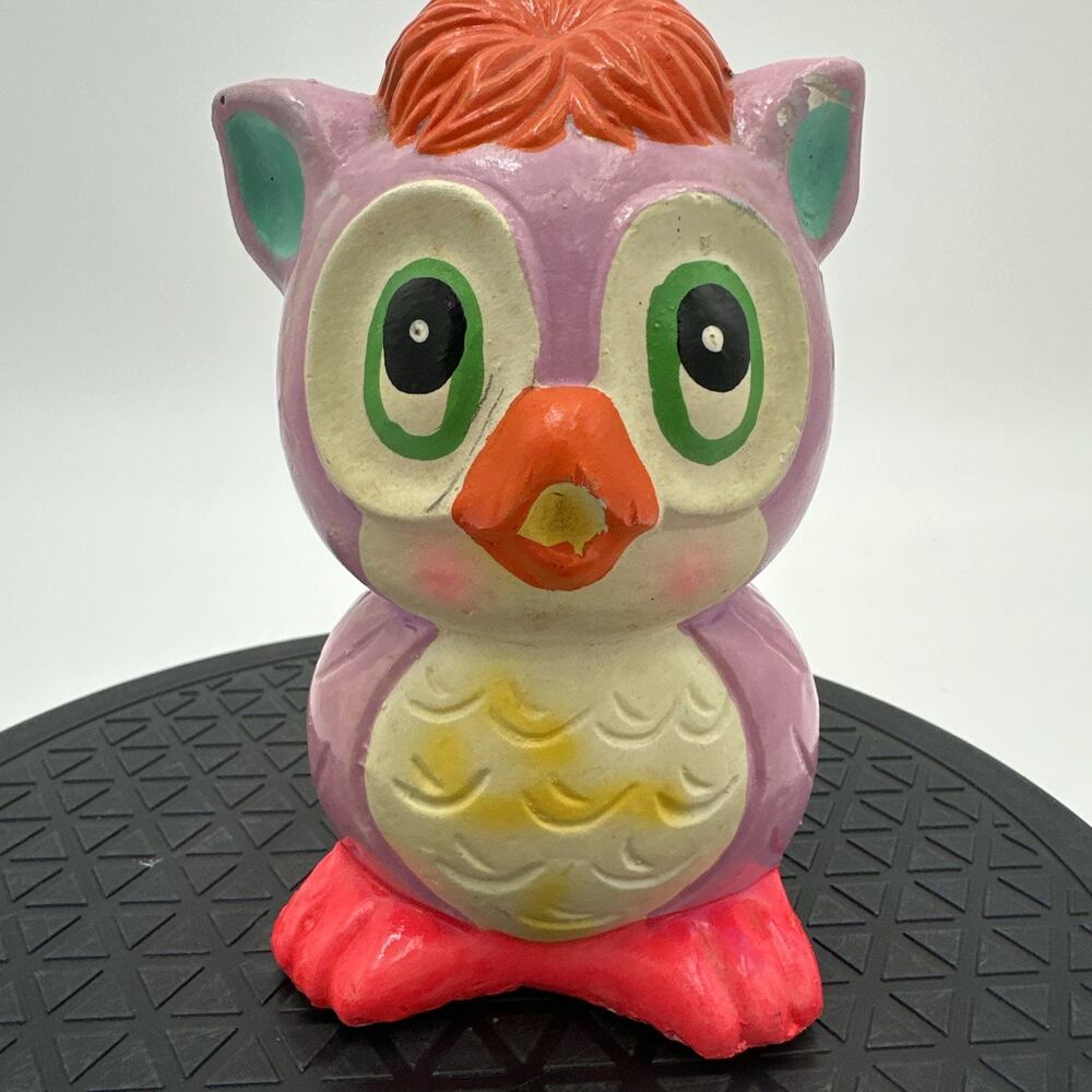 Vintage Chalk Ware Groovy Owl Coin Bank Retro Japan MCM